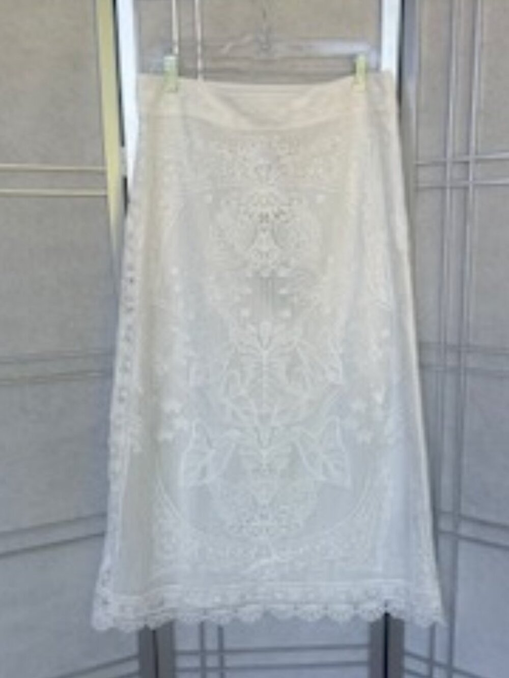 NWT FARM Rio White Guipire Midi Lace Skirt sz L